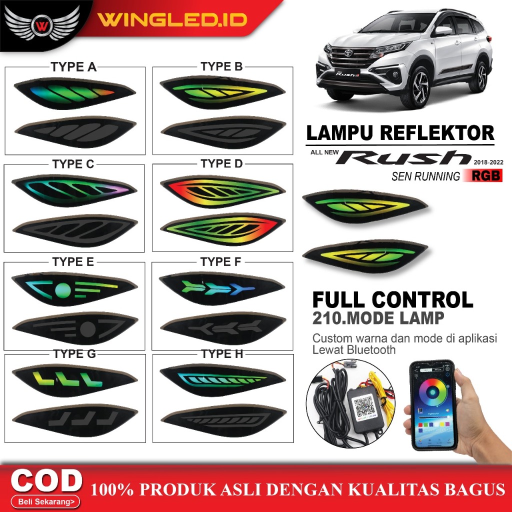 Lampu Reflektor Belakang All New Rush 2018-2025 Terios 2018-2023 Model RGB Aksesoris Mobil