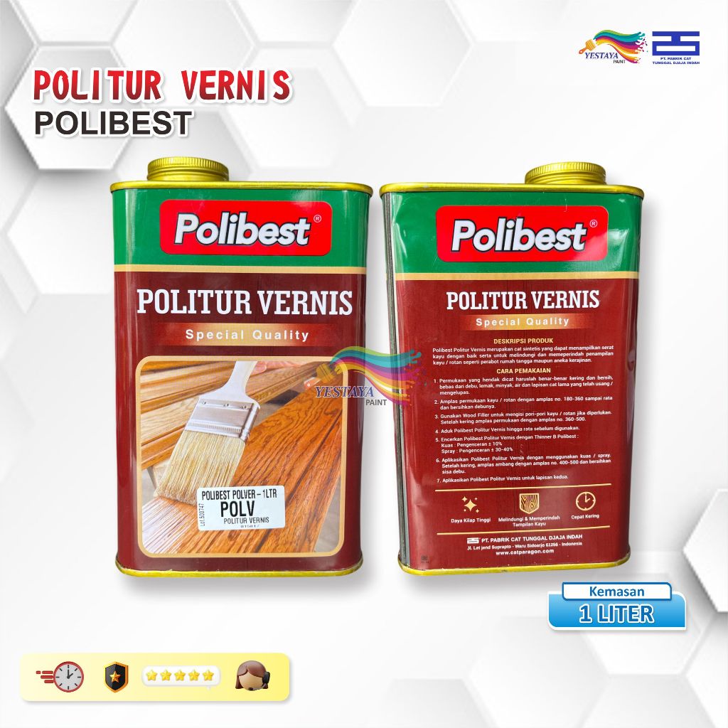 POLITUR / PLITUR / PELITUR VERNIS POLIBEST GLOSSY / CLEAR / BENING MENGKILAP 1 liter