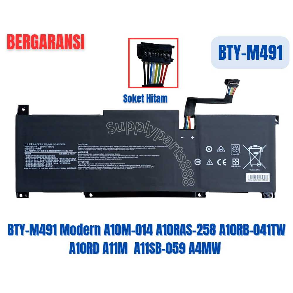 BTY-M491 Laptop Battery For MSI Modern 15 A10RAS A11M Summit B15 Stealth 15M - 4600mAh 11.4V