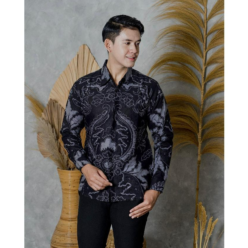 Zavia Batik Motif Mahkota Abu kemeja batik slim fit ORIGINAL full furing ero lengan panjang