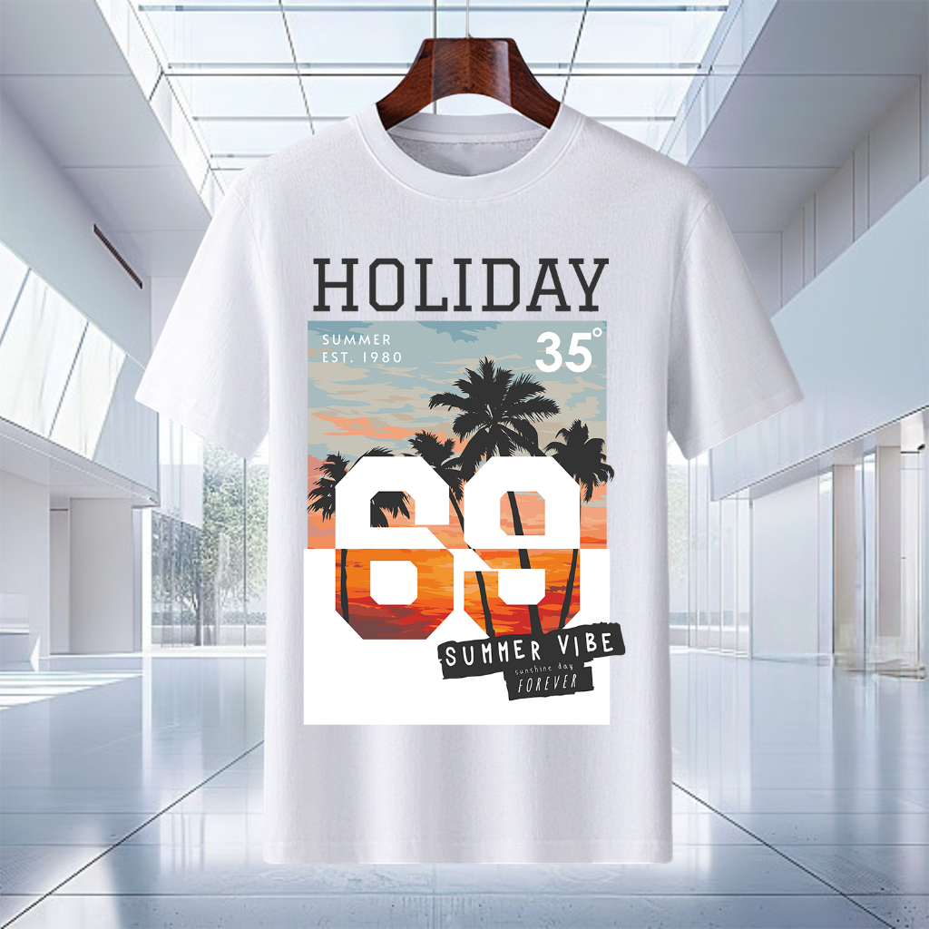 kaos Pantai kaos 100% kapas murni Desain Kreatif kaos trend Pria Wanita Unisex hitam Putih