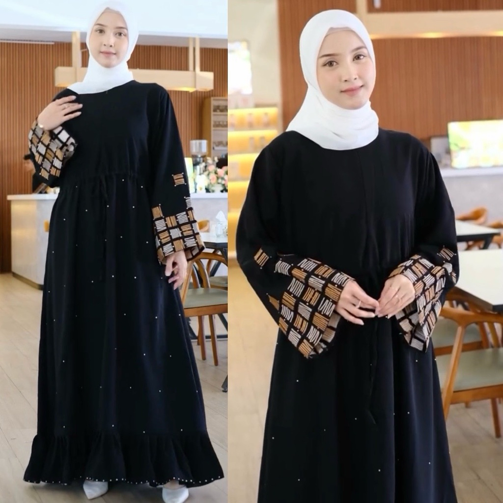 Abaya Bordir Basmah Jetblack saudi hitam pekat gamis polos dress syar i umroh remaja basic