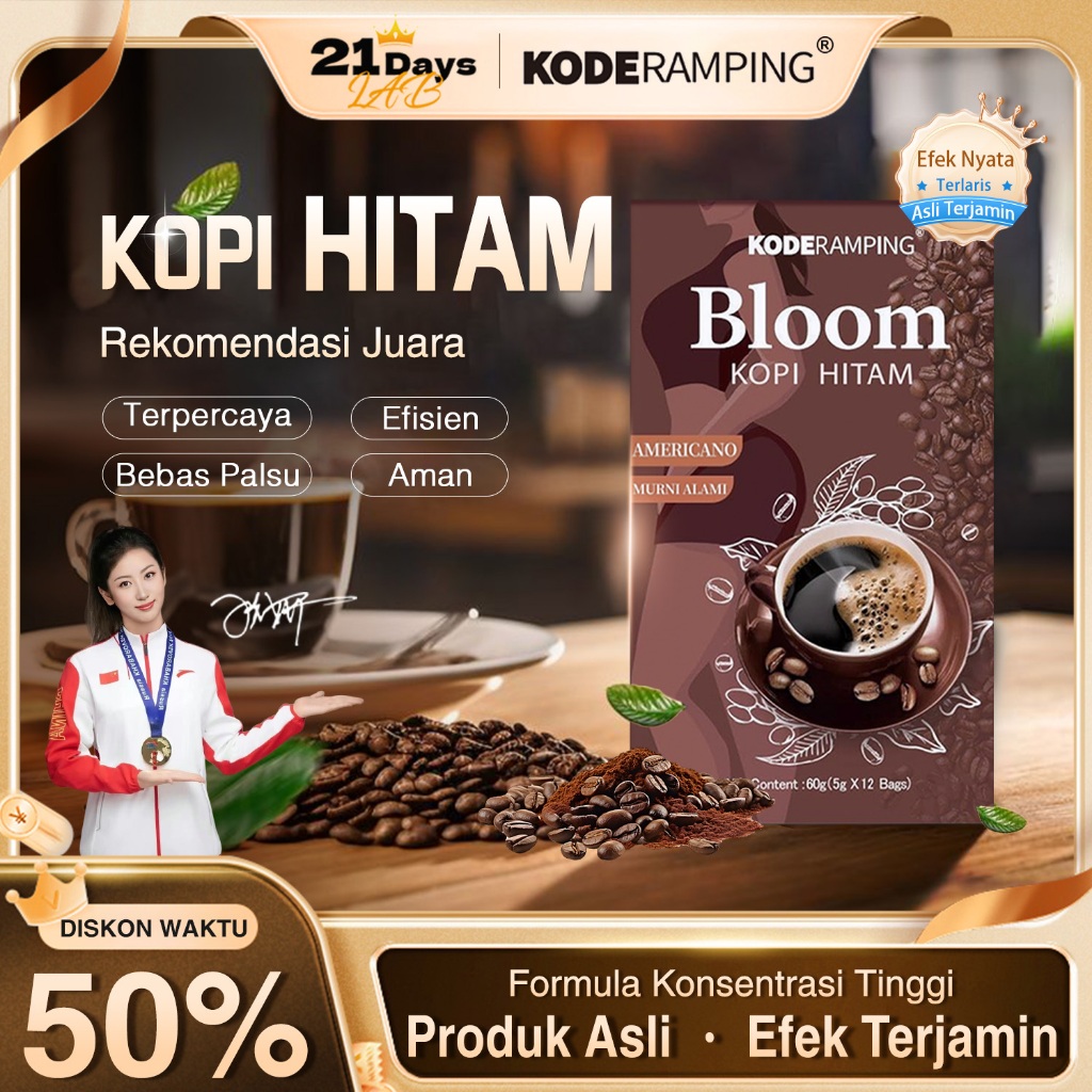 

KODERAMPING 21Days Coffee Americano-Bloom Kopi Hitam Arabika(12Sachet/Box) Halal