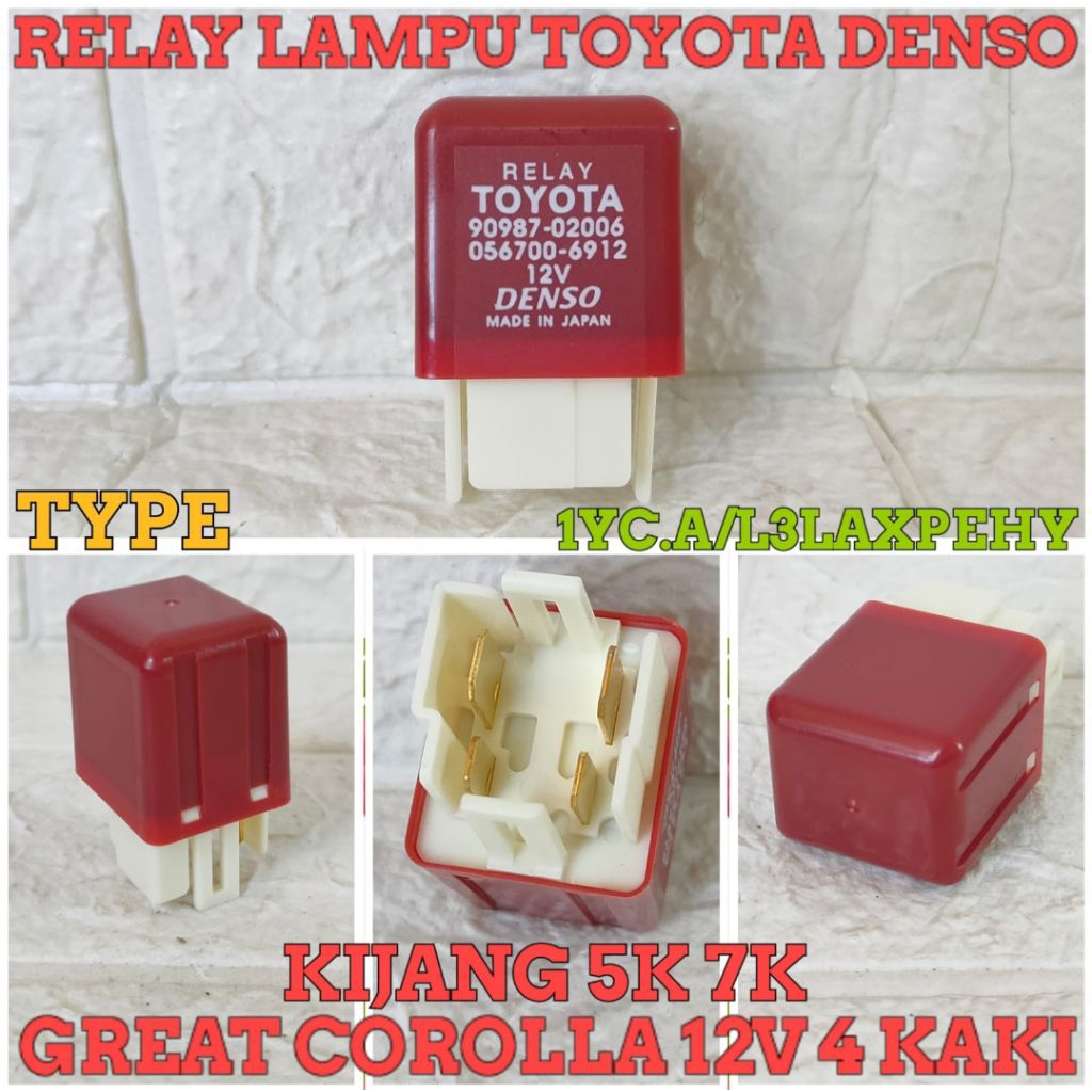 Relay Lampu 12v Universal Toyota Kijang Soluna Great corolla 4Pin Denso Oem
