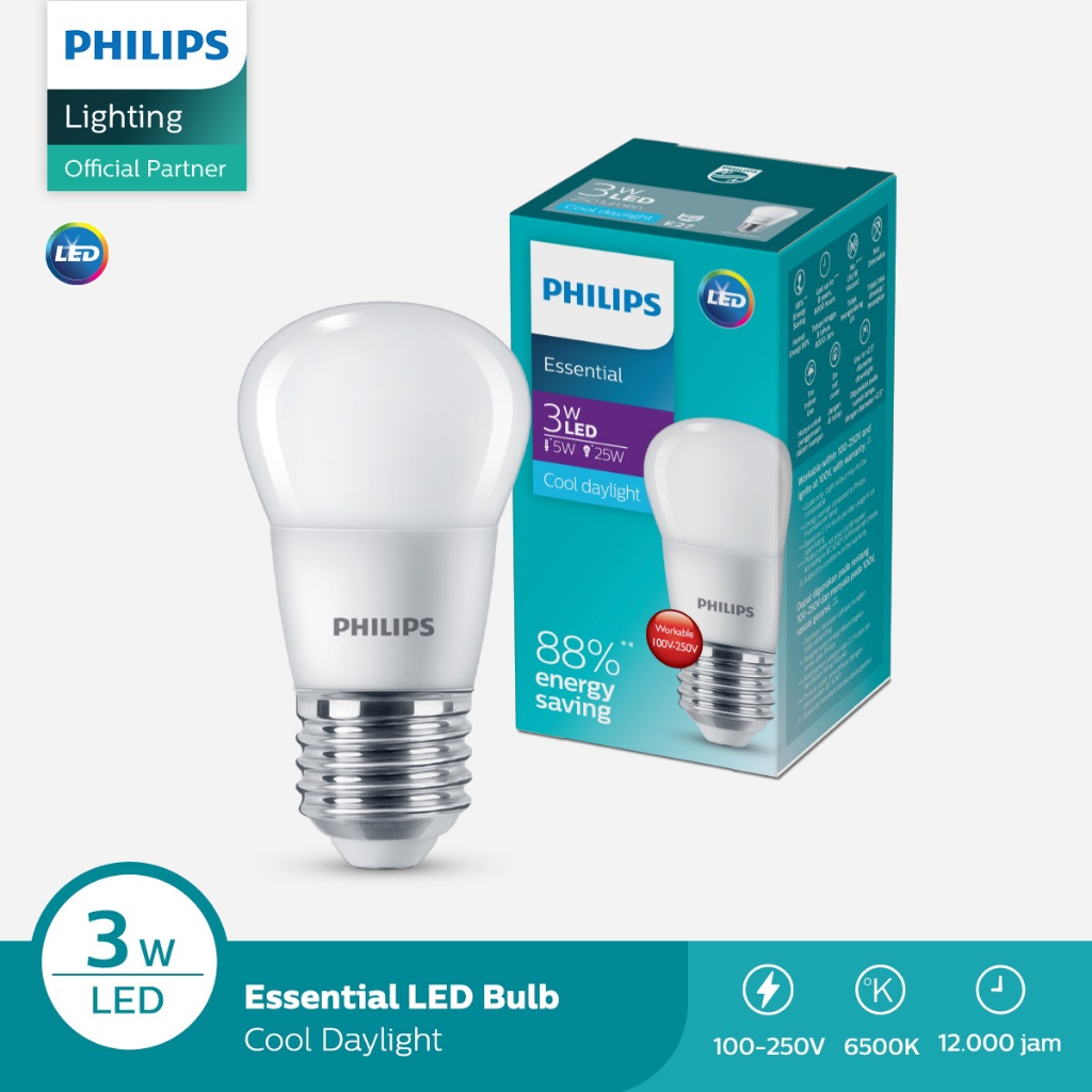 Philips Lampu LED Bulb Essential Bohlam 3W 65K Putih