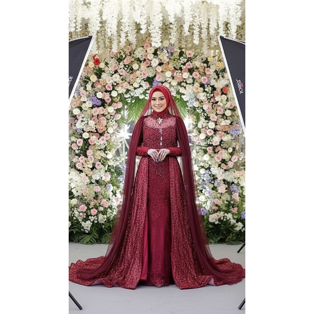 GAUN SLIM EKOR MARUN/MAROON (PRELOVED LIKE NEW)|Gaun Pengantin Preloved | Kebaya Pengantin Preloved 