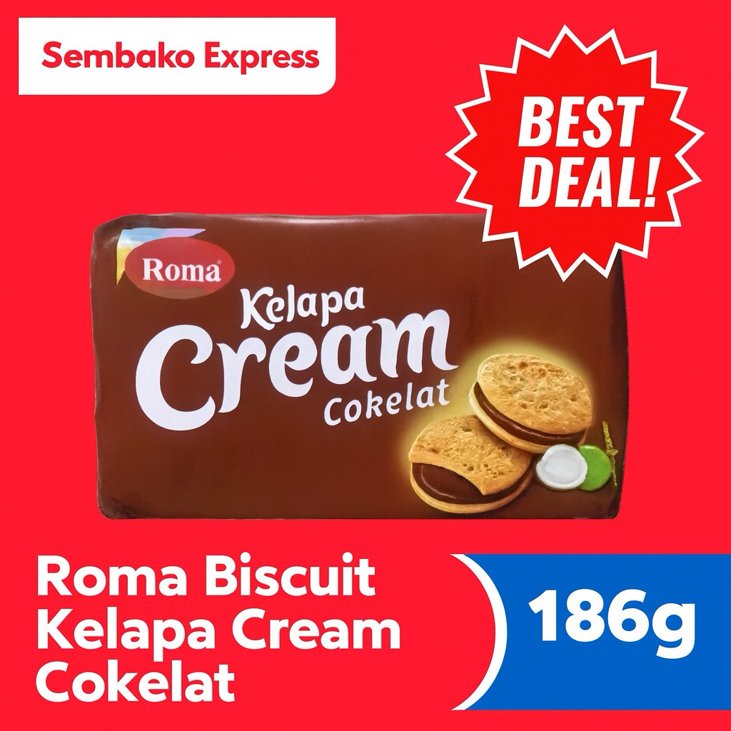 

Roma Kelapa Cream Cokelat 186g – Biskuit Isi Cokelat & Kelapa Lezat