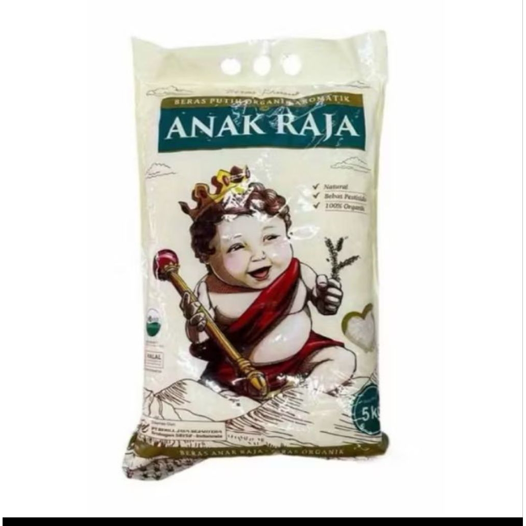 

Beras putih organik aromatik. beras cap anak raja 5 kg