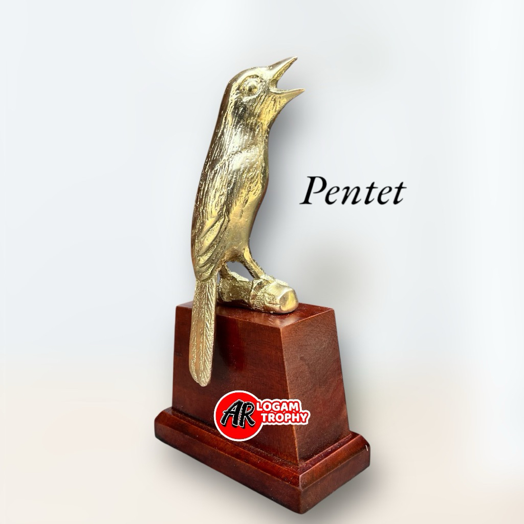 Trophy piala motif Burung pentet 4D kecil bahan aluminium cor