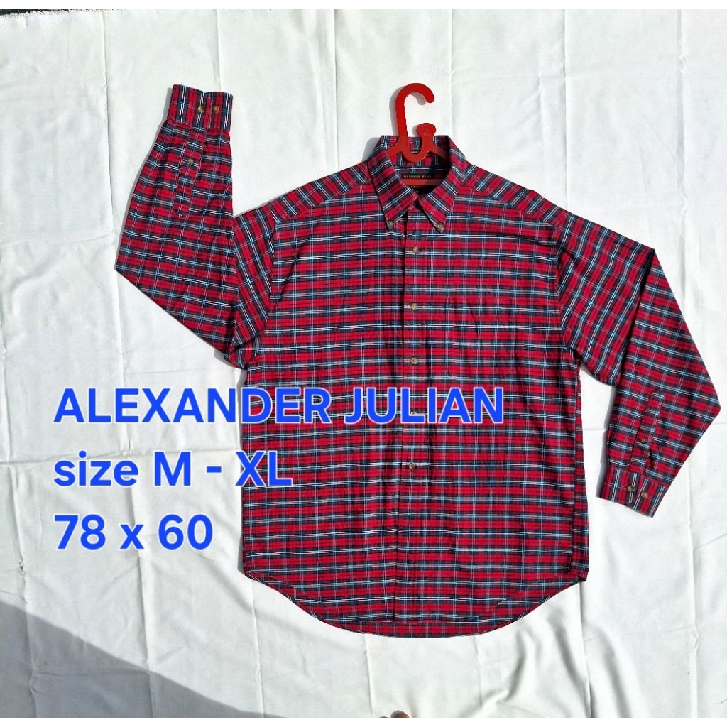 Baju Kemeja ALEXANDER JULIAN Colurs Katun Kotak Tebal Adem Lengan Panjang Formal Casual Pria Origina