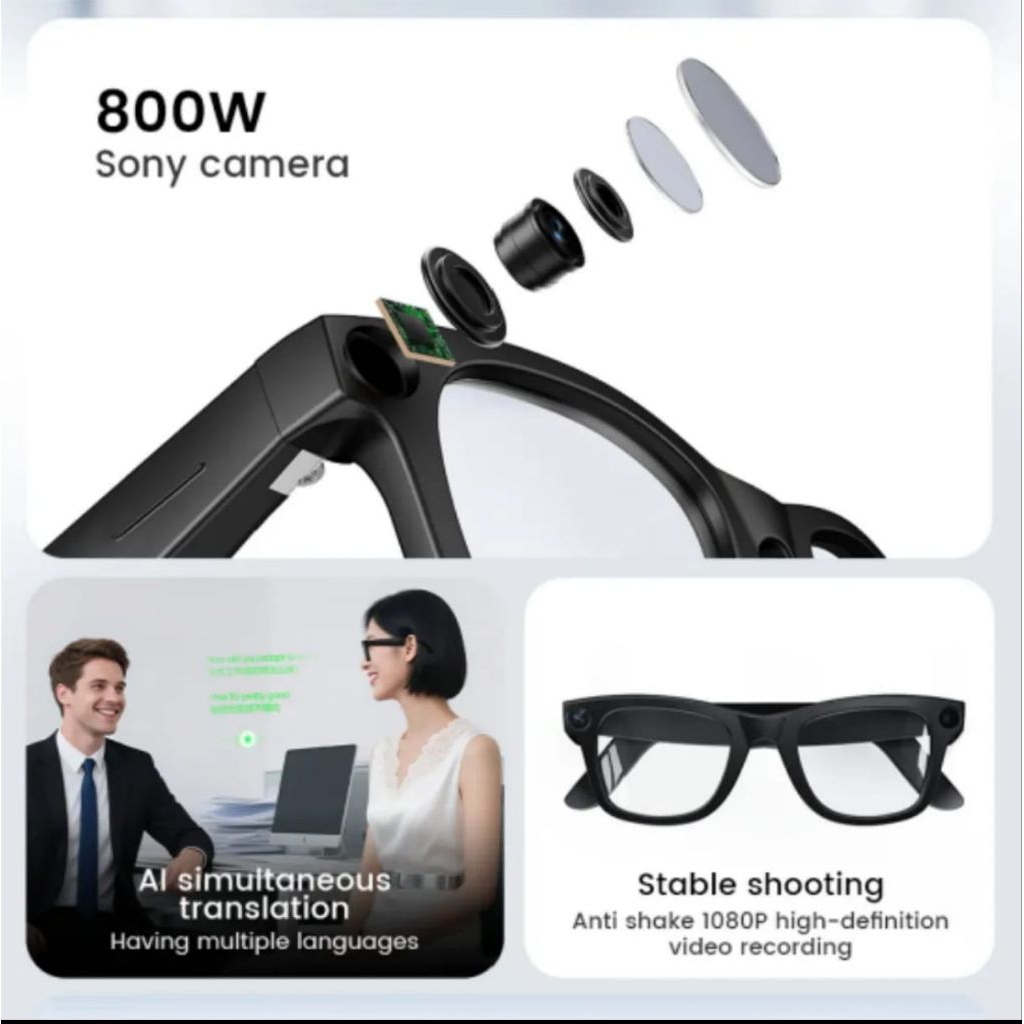camera spy module Smart Glasses AI Mode Kacamata Fotografi Langkah Kalori Recording Video Camera Wif