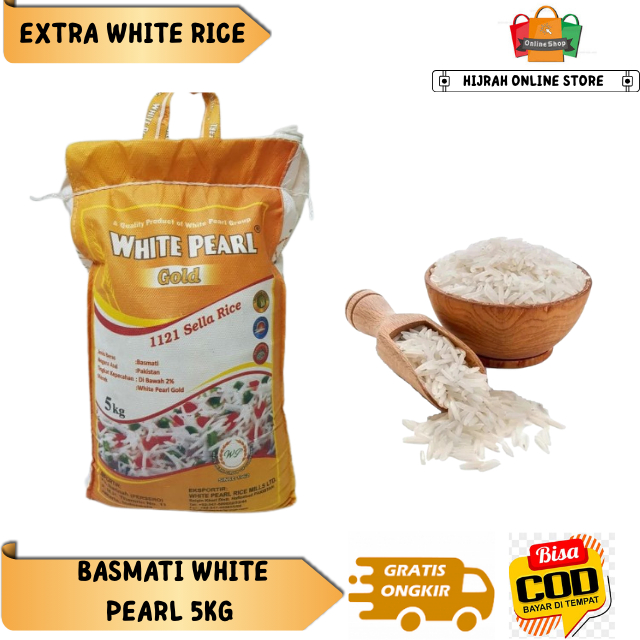 

BASMATI WHITE PEARL 5KG EXTRA LONG RICE I BERAS INDIA PAKISTAN ARAB I BERAS KHAS TIMUR TENGAH KEBULI KABSA BRIYANI