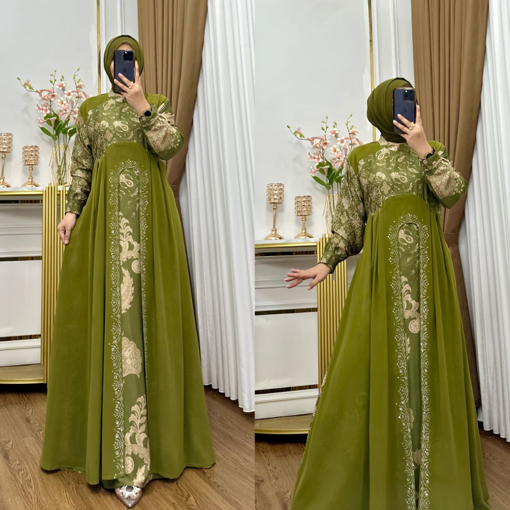 GAMIS PESTA DOBBY BIBA KAYLA / GAMIS PESTA DOBBY BIBA LENGAN BALON PAYET PRESS