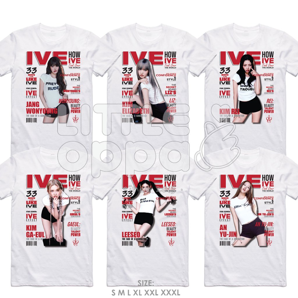 LITTLE OPPA BAJU KAOS KPOP IVE WONYOUNG GAEUL YUJIN REI LEESEO LIZ MAGAZINE STYLE T-SHIRT COMBED 30S