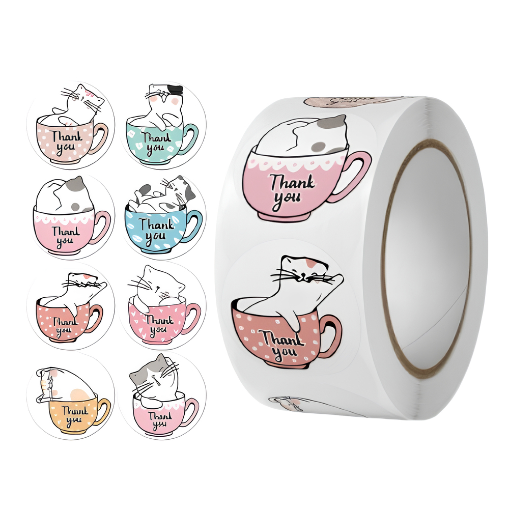 500 pcs Stiker Bulat 2.5 cm Label Thank You/Selamat Menikmati Roll Kemasan Snack Kue Minuman Cute