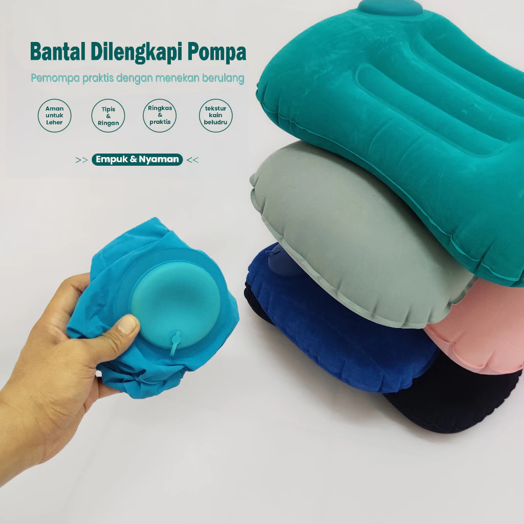 Bantal Angin Traveling Inflatable – Pompa Otomatis Portable Pillow Traveling Bantal Angin Portable I