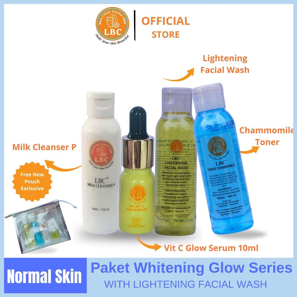Paket Skincare - LBC Super Whitening Glow series for normal skin (10ml) (FREE POUCH)