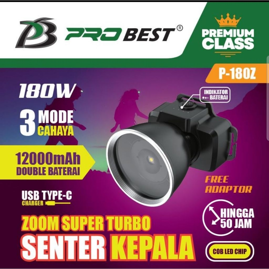 Senter Kepala Zoom Turbo 180w Probest P180Z 12000mAh