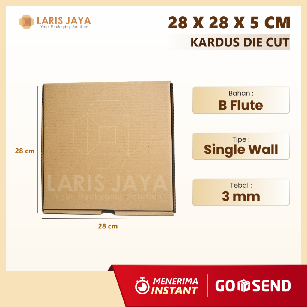 

Kardus pizza 28 x 28 x 5 cm... model diecut, untuk kue hampers dll