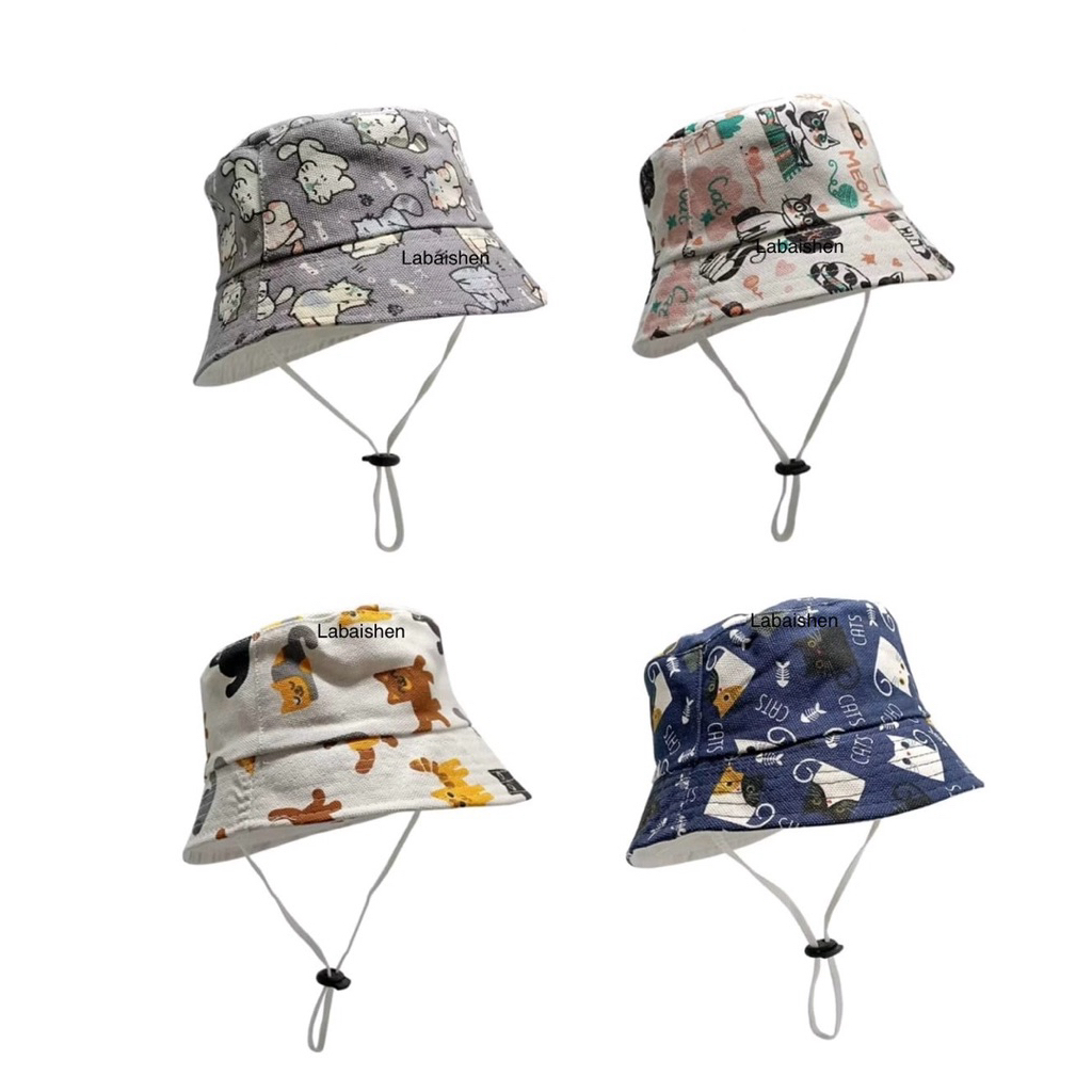 Labaishen Bucket Anak Bahan Kanvas Full Motif Topi Bucket Anak Tali Bahan Canvas Usia 2 - 7 Tahun
