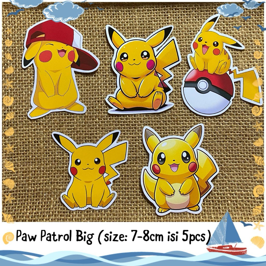 

5pcs sticker tempelan glossy pikachu big 7-8cm