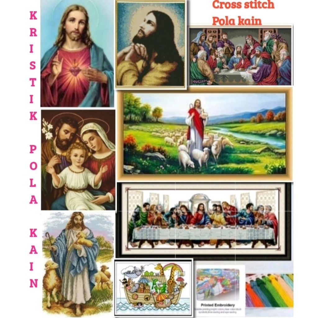 paket kristik cross stitch perjamuan kudus terakhir Yesus last supper Jesus the sheperd pola kain 11