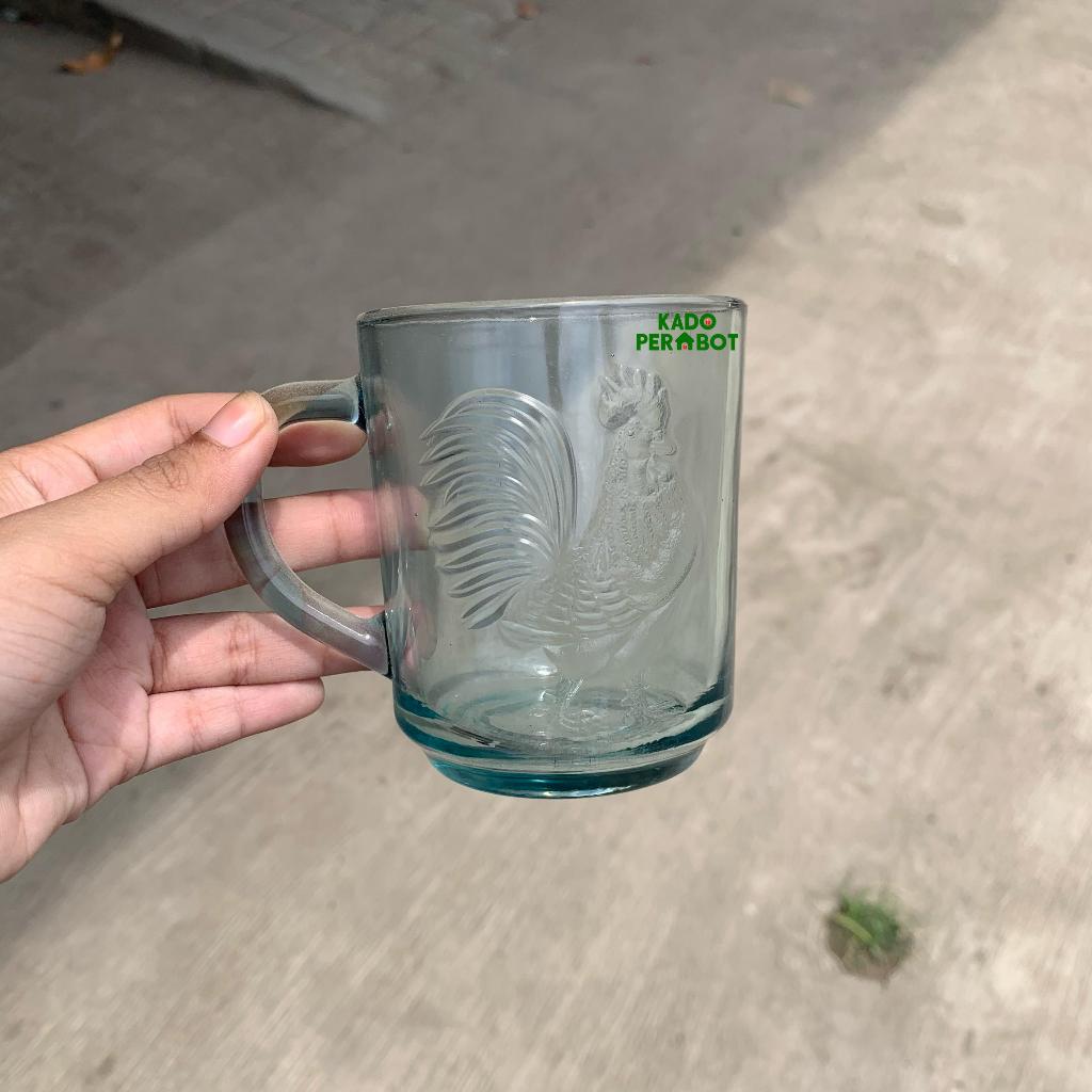 Gelas Kaca Motif Ayam - Cangkir Ayam Jago - Mug Gelas Kaca