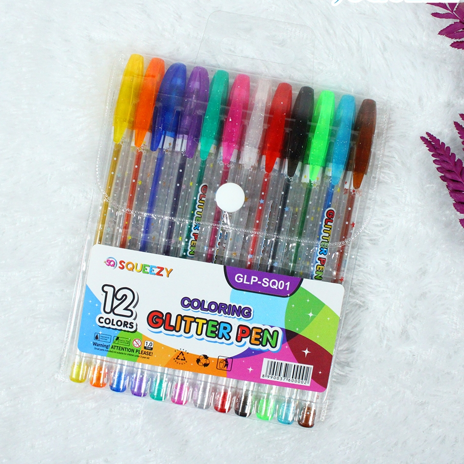 

Harga Grosir (1packs/12pcs ) Pulpen Coloring Glitter Pen Gel 12 Warna SQUEEZY GLP-SQ01