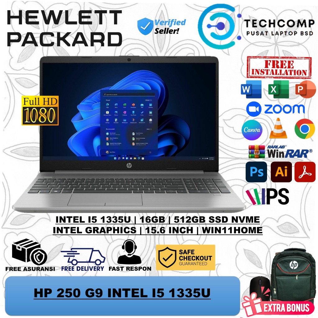 LAPTOP HP 250 G9 INTEL I5 1335U 16GB 512GB 15.6 FHD IPS WIN11HOME