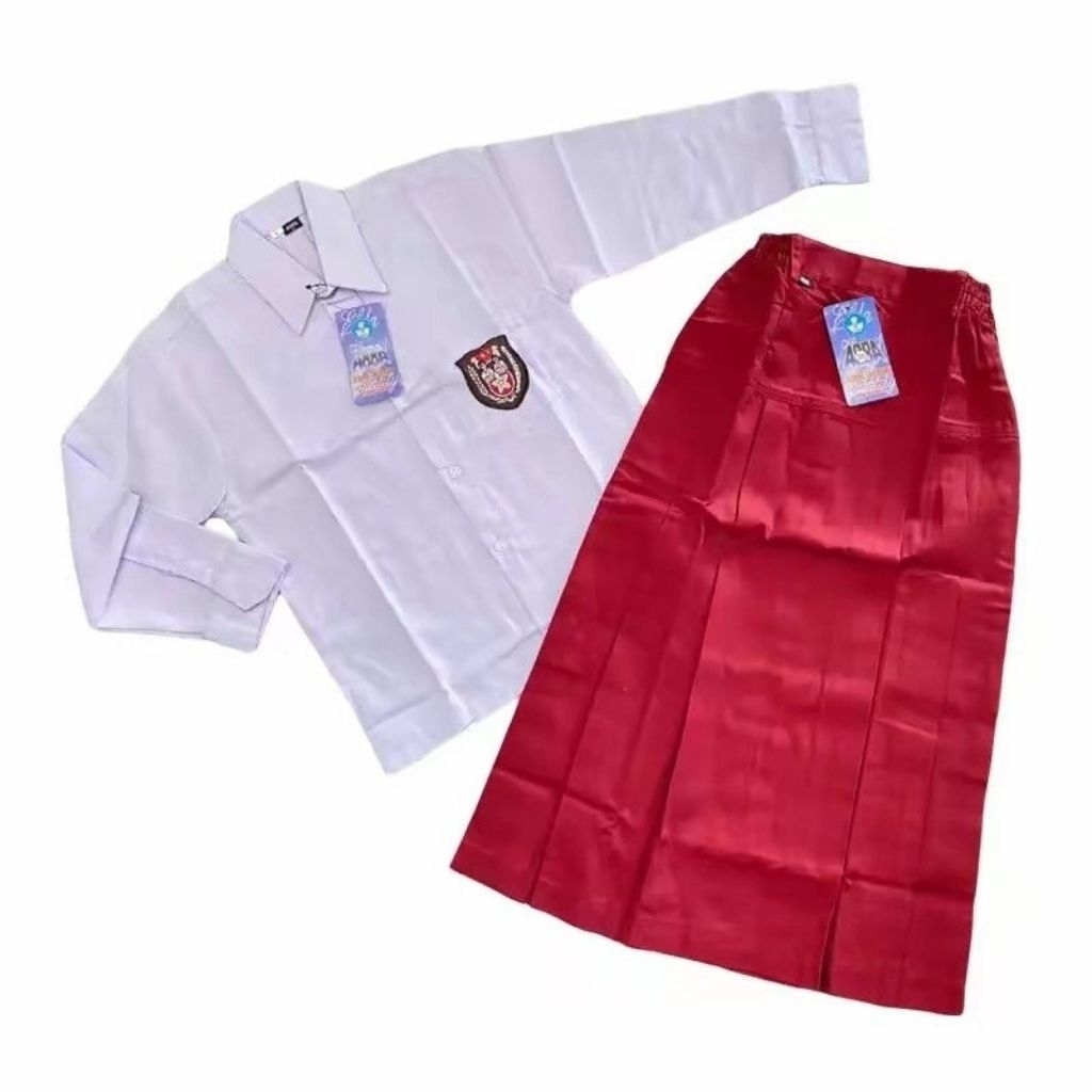ABBA Paket Bundling Setelan Seragam Sekolah SD MI cewek putih merah baju lengan panjang dan rok panj