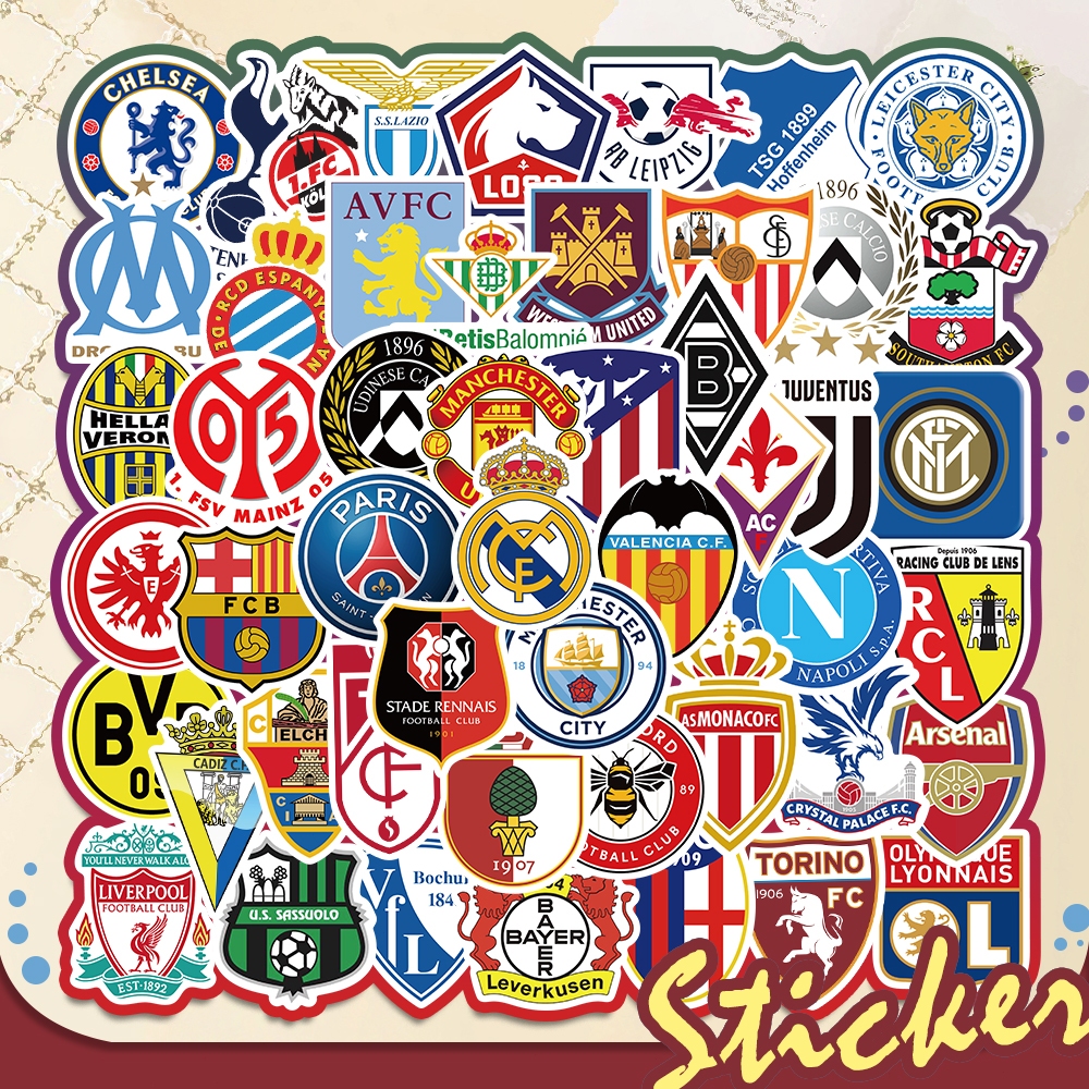 

50 PCS fashion kartun tim sepak bola logo pola diy stiker tahan air yang cocok untuk helm/laptop/motor/skateboard/hp/koper/stiker/botol lembar memo/botol