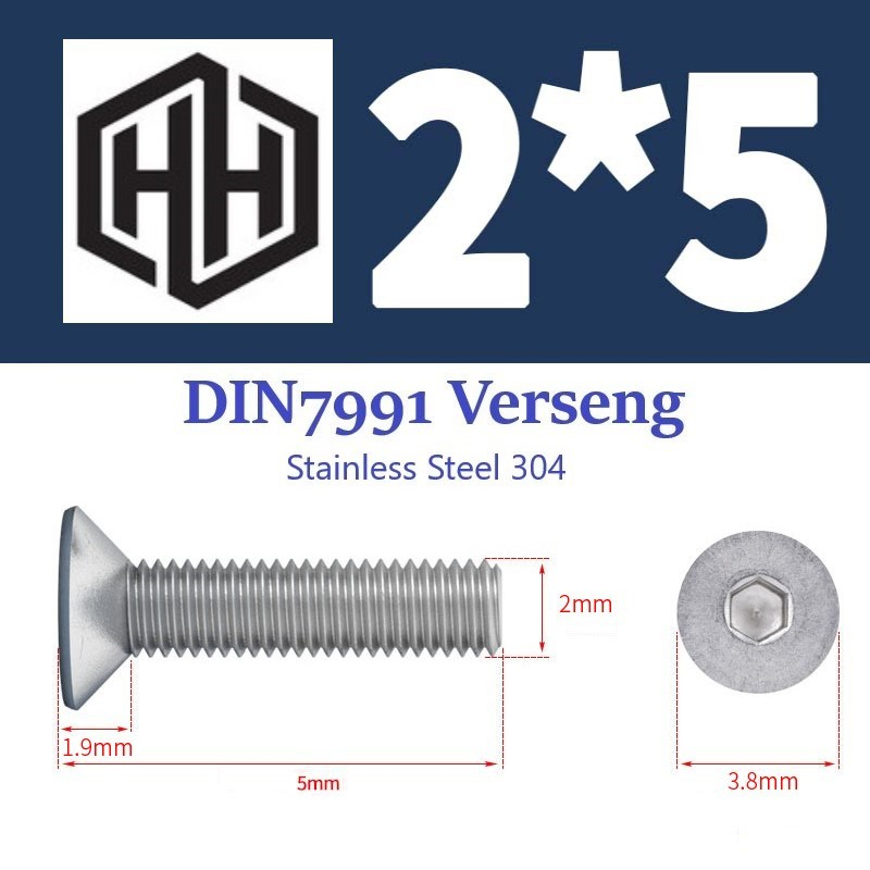 Baut L Flat M2 x 5 Verseng Flat Head Hex Stainless Steel BV25