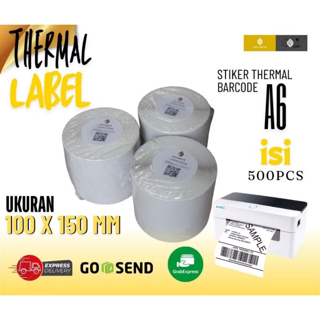

stiker thermal label barcode 100x150MM/label resi printer thermal besar isi 500