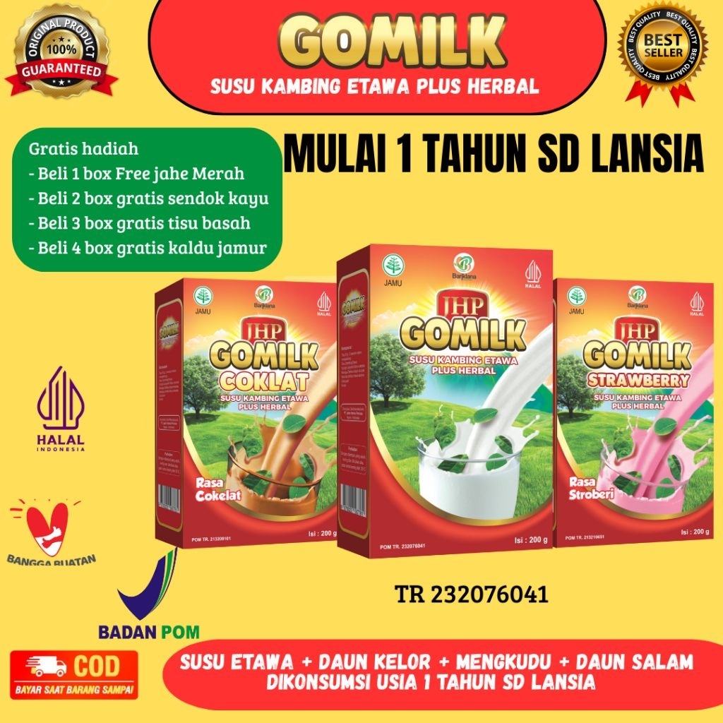 

[ COD + hadiah ] GOMILK SUSU ETAWA PLUS HERBAL 200gr - Kelor Imun, Nafas Lega, Asam Urat, Kolesterol