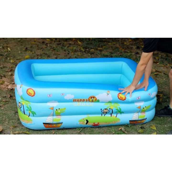 Kolam Renang Anak 150cm || Kolam Renang Anak Kotak 150cm Warna biru dan pink alas gelembung