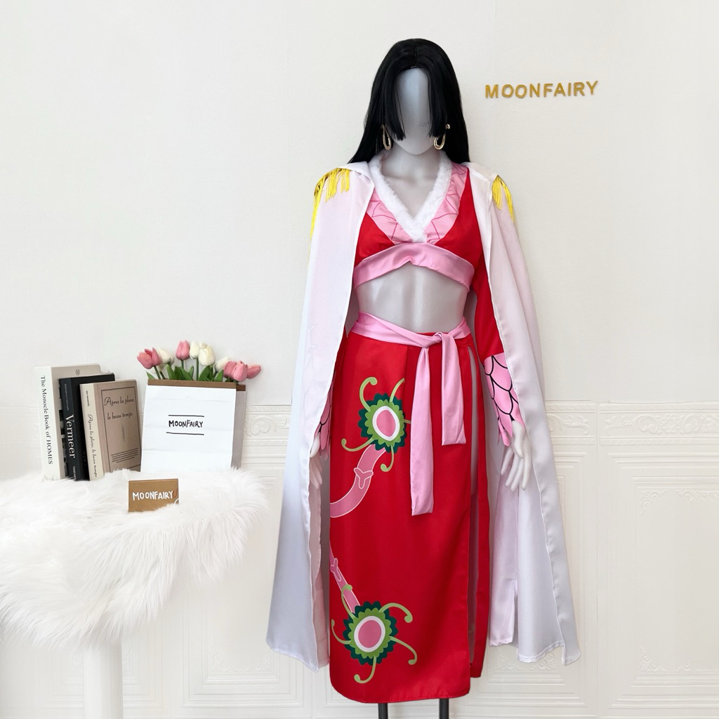 【Moonfairy】One Piece Boa Hancock Cosplay Costume Red Dress Anime Fullset Wig Kostum Boa Hancock One 