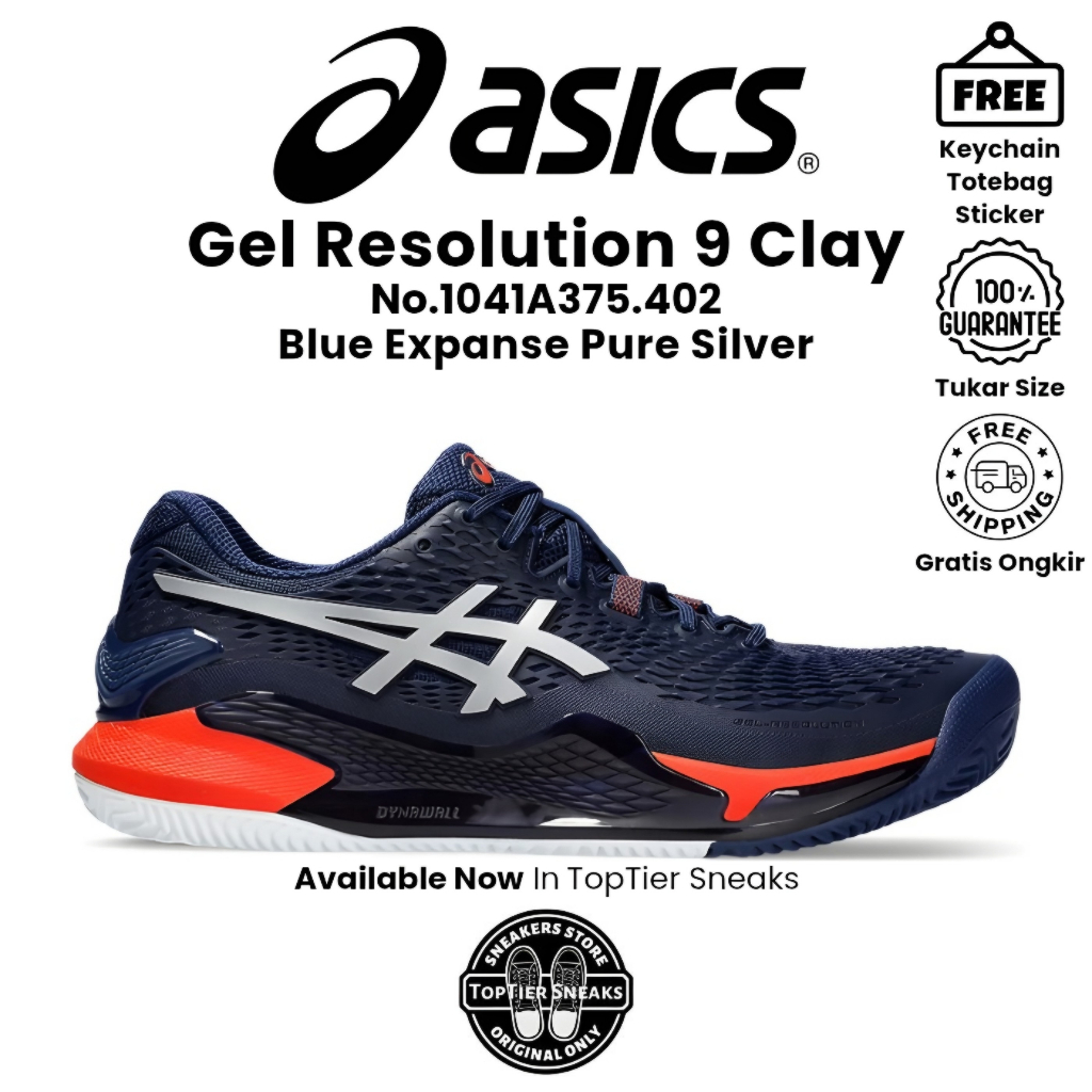 Sepatu Running Tennis Asics GEL RES0LUTI0N 9 Clay Blue Expanse Pure Silver Original