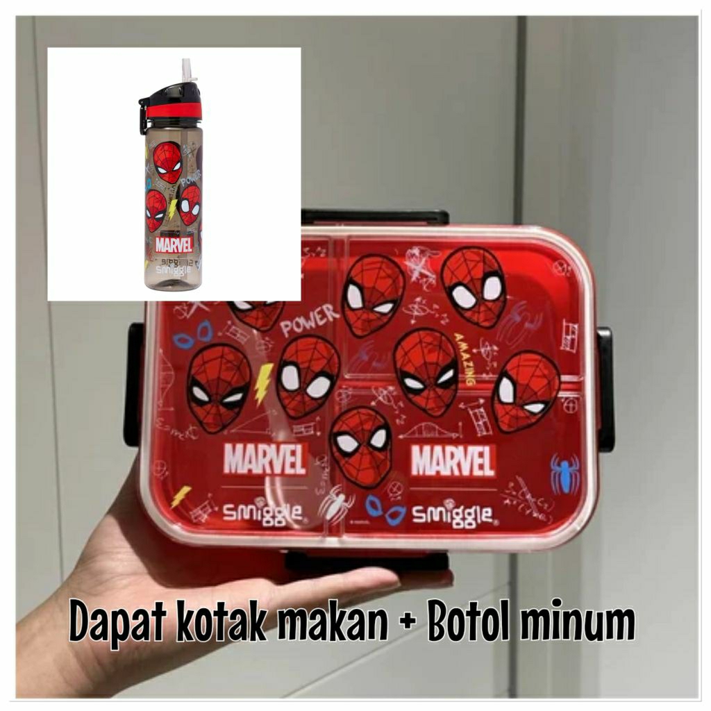 2IN1 SET LUNCH BOX PREMIUM KOTAK MAKAN DAN BOTOL MINUM KARAKTER ANAK COWO SMIGGLE SUPERHERO SPIDERMA