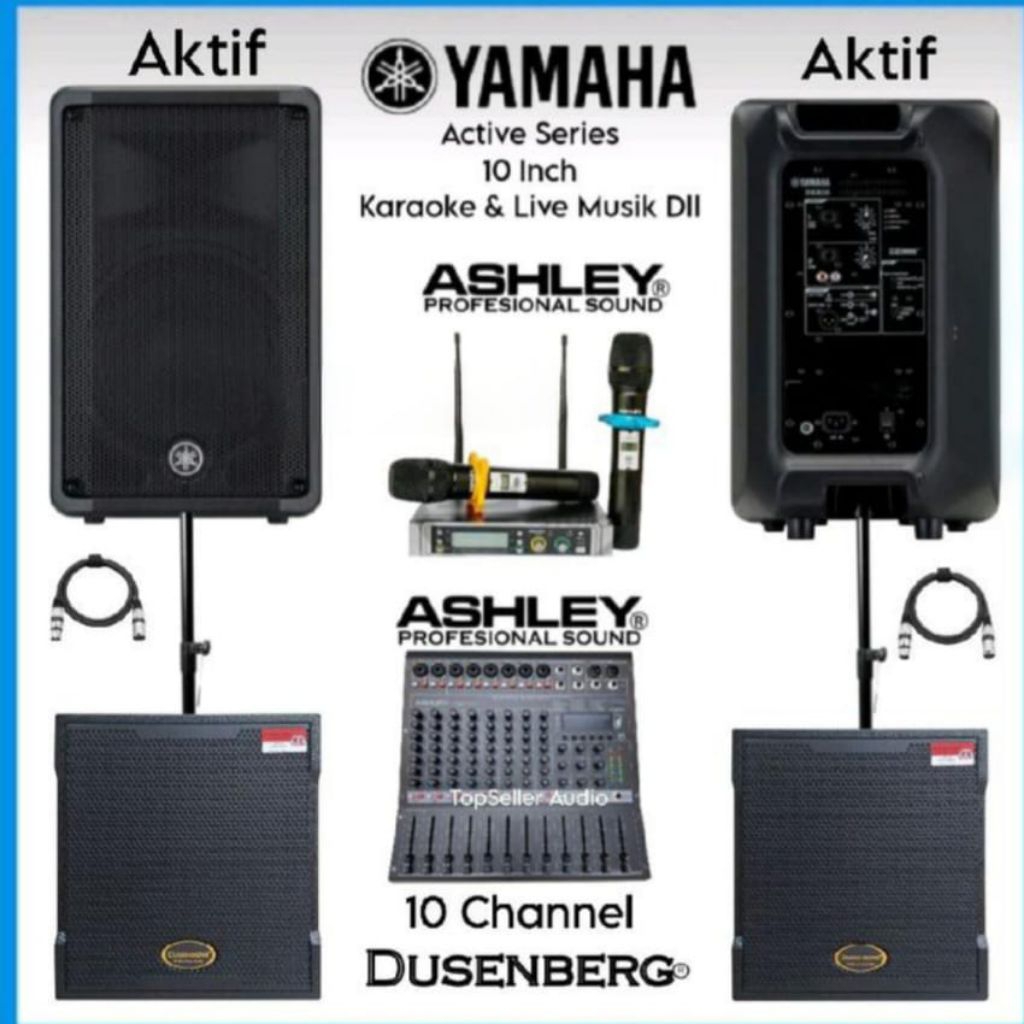 Paket Speaker Aktif YAMAHA DBR10 Karaoke & live Musik Outdoor , Ruangan Aula Dll Subwoofer  2 DusenB
