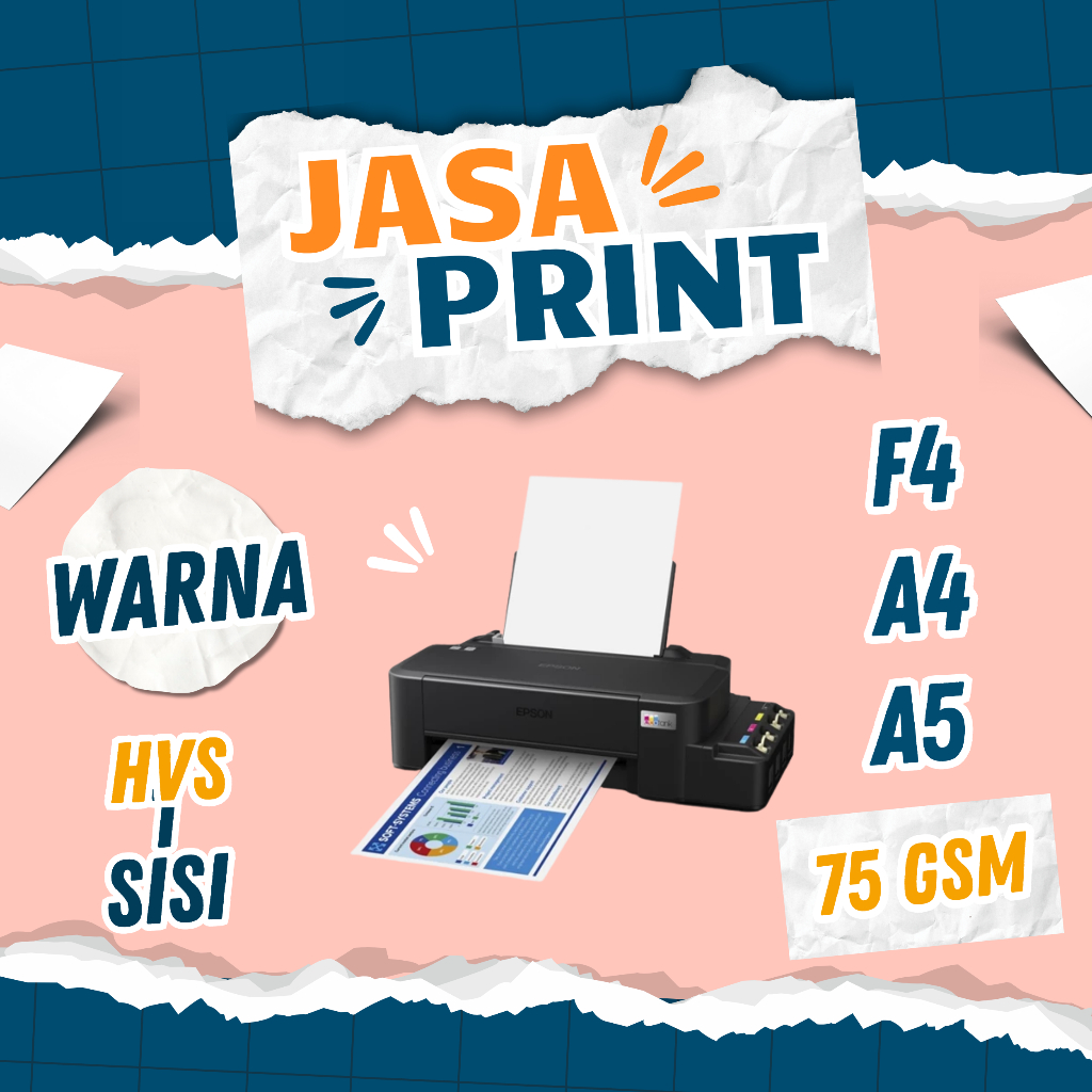 

Jasa Print Warna HVS 75 gsm F4 A4 A5 1 sisi