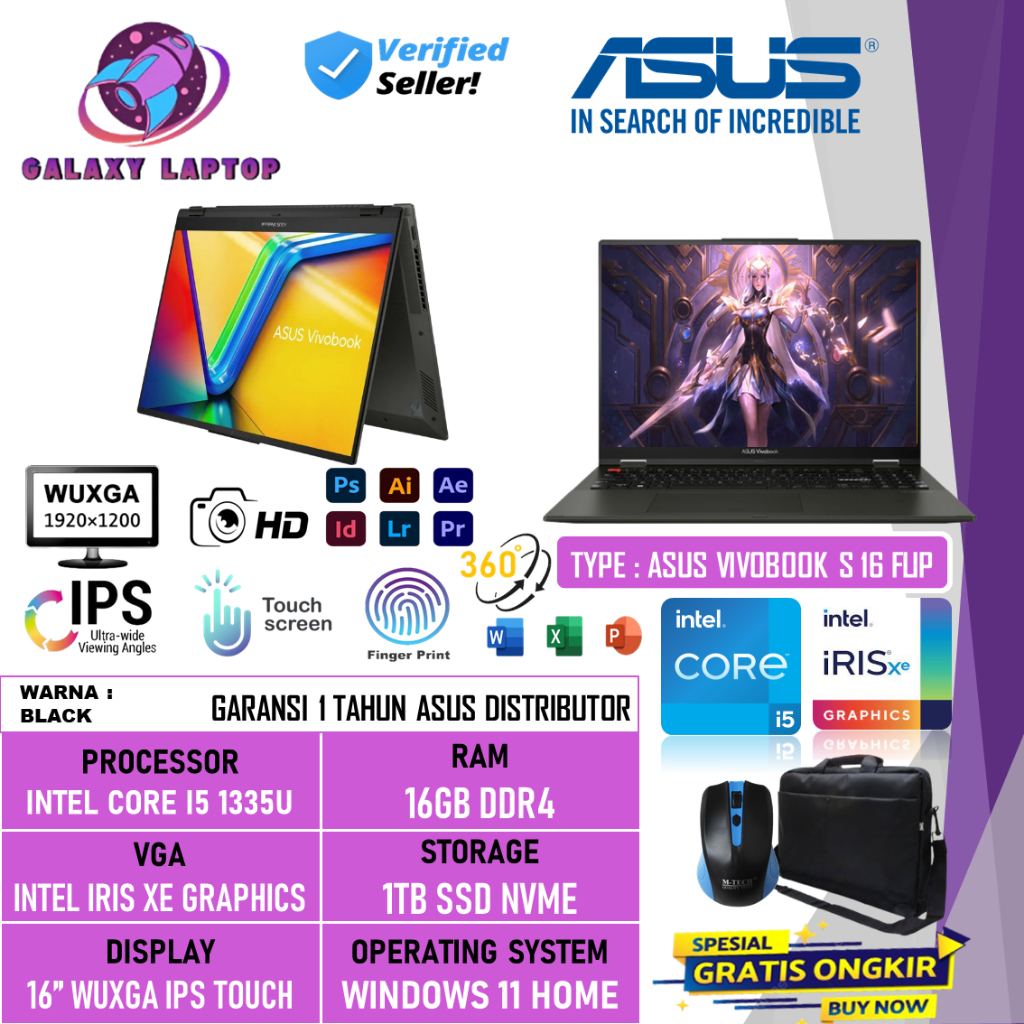 Laptop Touchscreen Asus Vivobook S 16 Flip TP3604VA Intel Core i5 1335U 16GB 1TB SSD Win11 Home