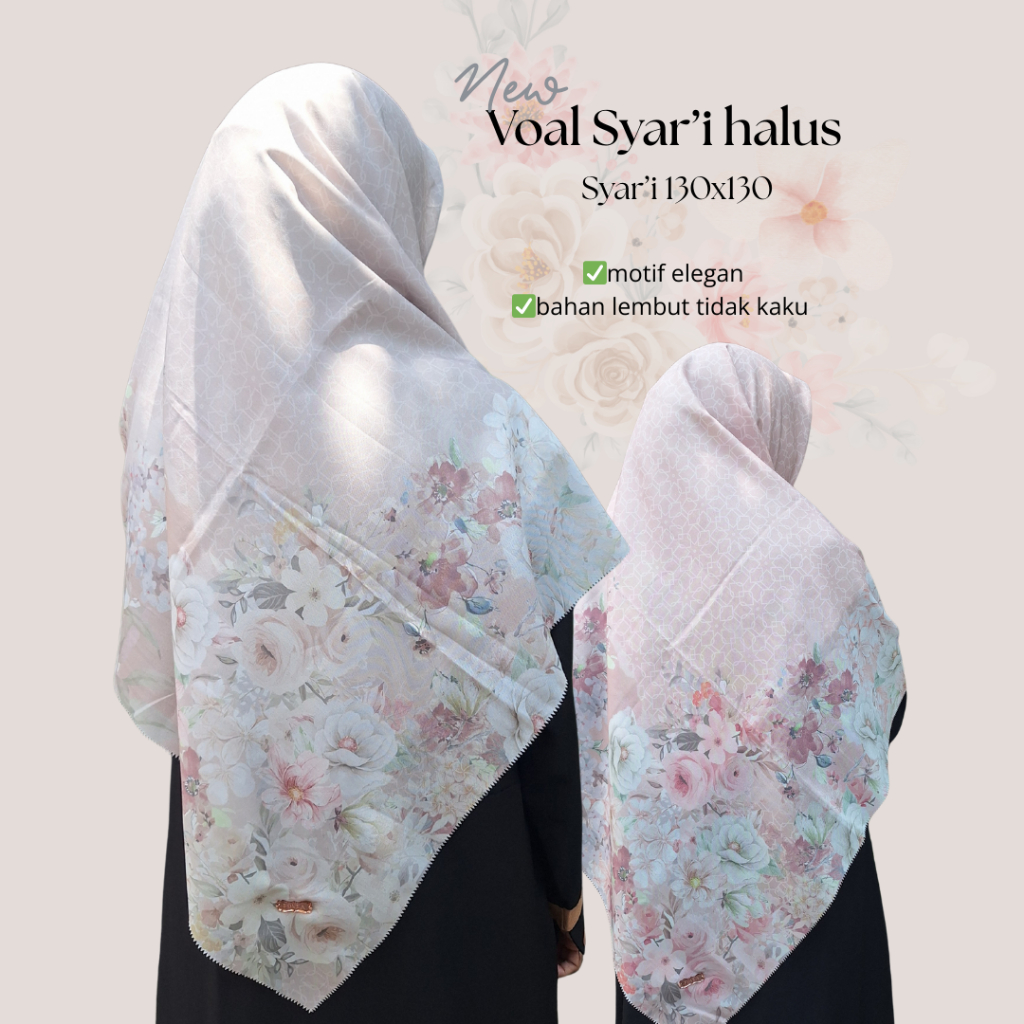 Fovea Voal motif syari 130x130 / segiempat syari/ scarf premium syari