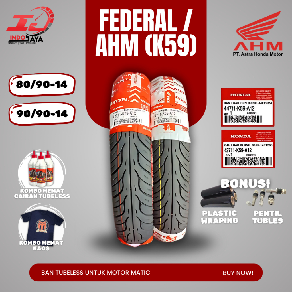 [COD] (BEST SELLER) BAN AHM FEDERAL TUBELESS ( 80/90-14 / 90/90-14 ) BAN MOTOR MATIC HONDA BEAT POP 