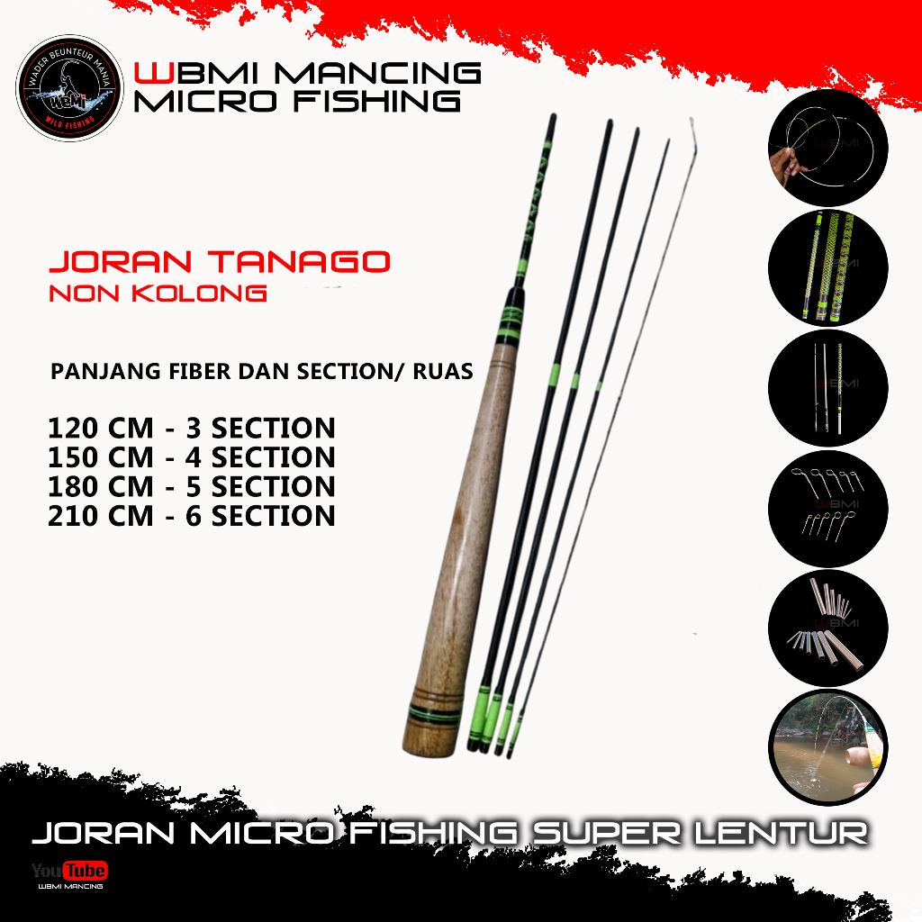 Joran Tanago Lentur tanpa ring guide, Joran Wader WBMI, Micro fishing.