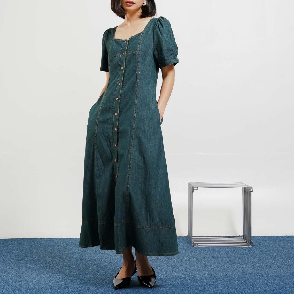 This Is April Gaun Jeans Wanita Trendi Lengan Pendek Alivia Maxi Dress Denim 70029200 (RESTOCK)