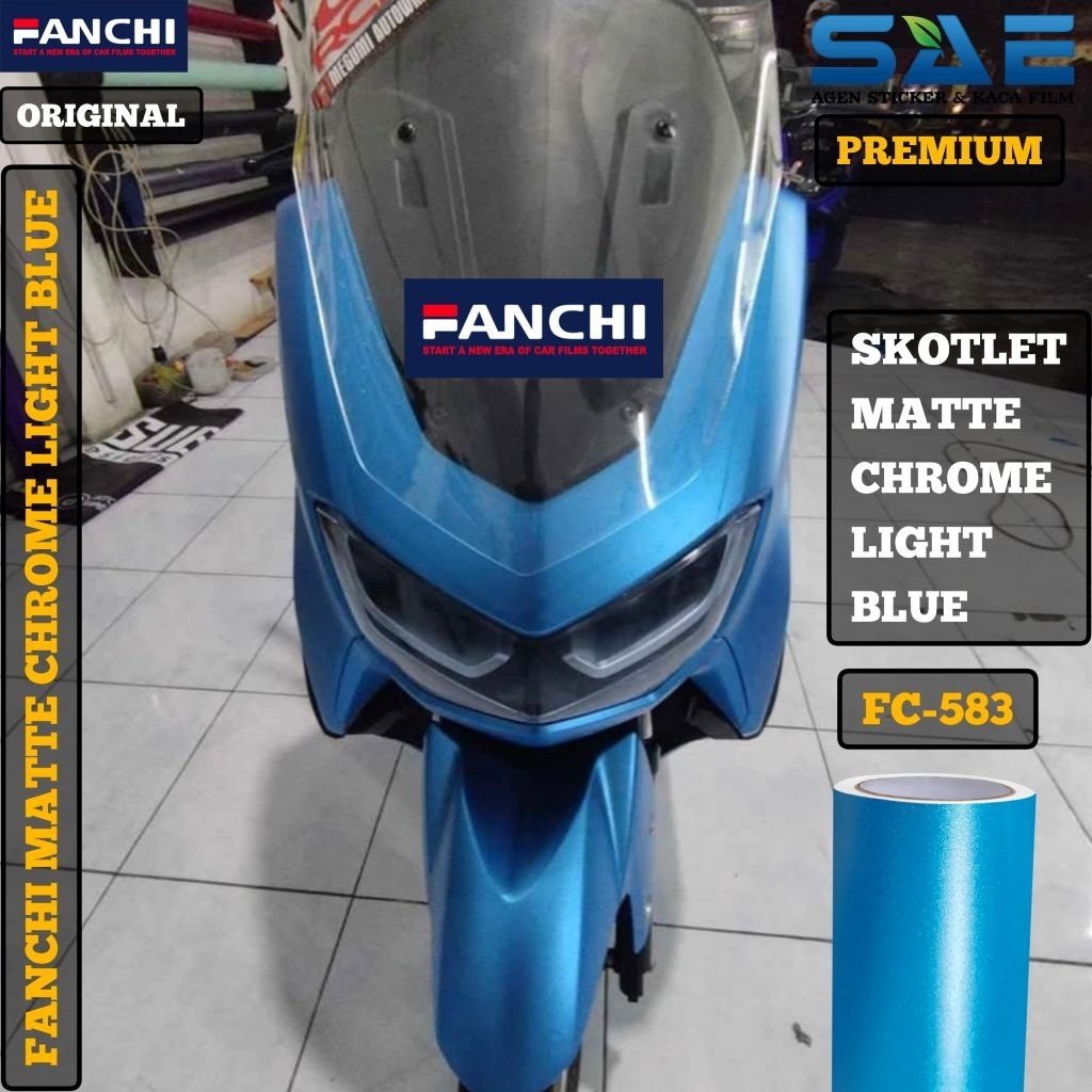 Sticker Skotlet Light Blue Matte Chrome Premium Merek Fanchi Original Stiker Motor Biru Muda Doff