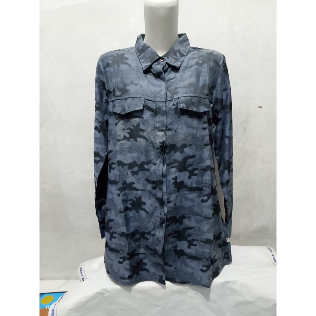 Promo.Baju Blouse Kemeja Wanita Lengan Panjang MPD Emba Army Grey Size S