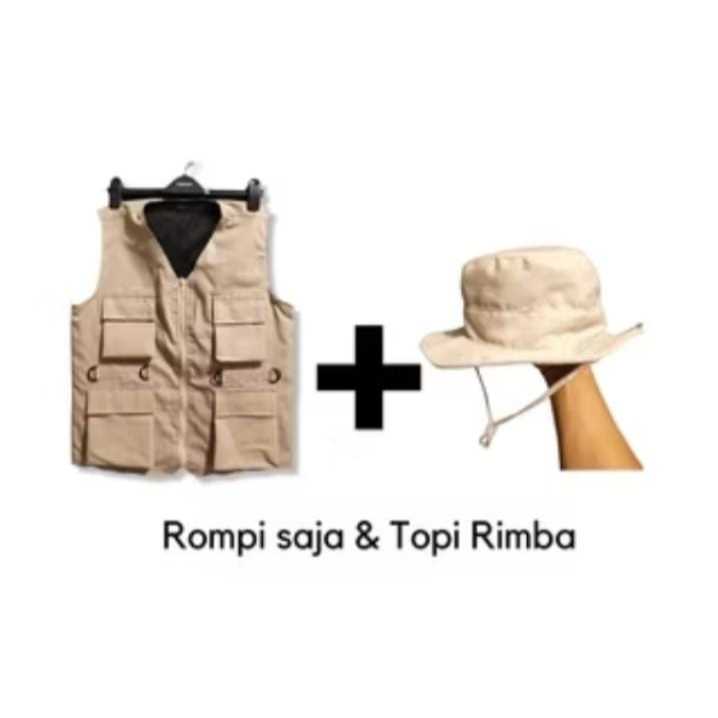Rompi topi rimba set untuk Dewasa Krem hitam dan Army untuk pria wanita
