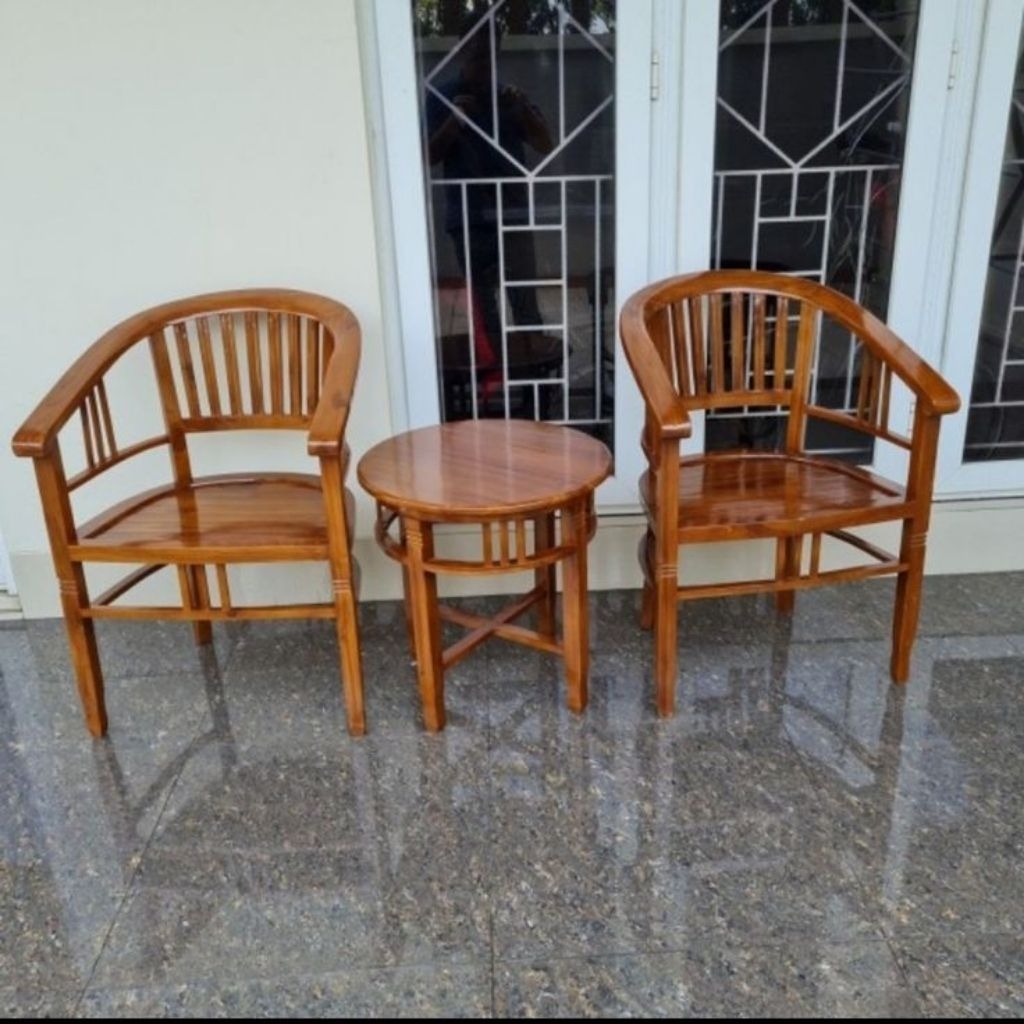 Set Kursi Teras Kayu Jati Minimalis + Meja Bundar Elegan