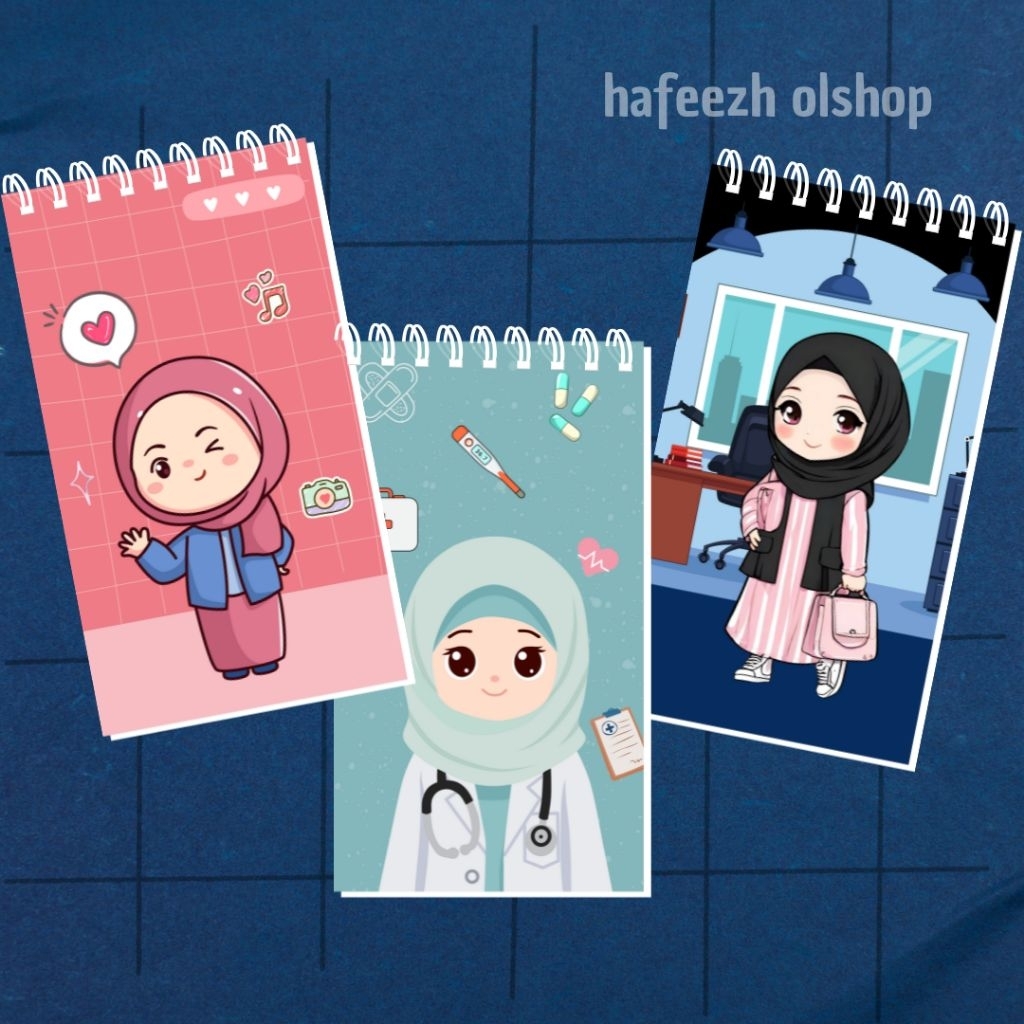 Buku Catatan Notebook Notes Notepad Spiral Kartun Muslimah Hijab Bisa Custom